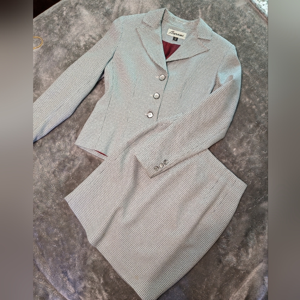 Cute and sexy Barami suit, light blue with black check lined. Size 4 and 0